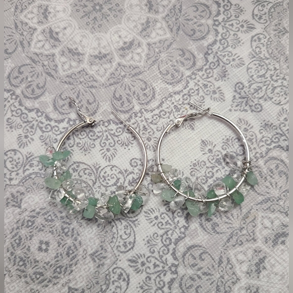 Sterling silver hoop earrings hand made, with natural stones💎 - Picture 3 of 5